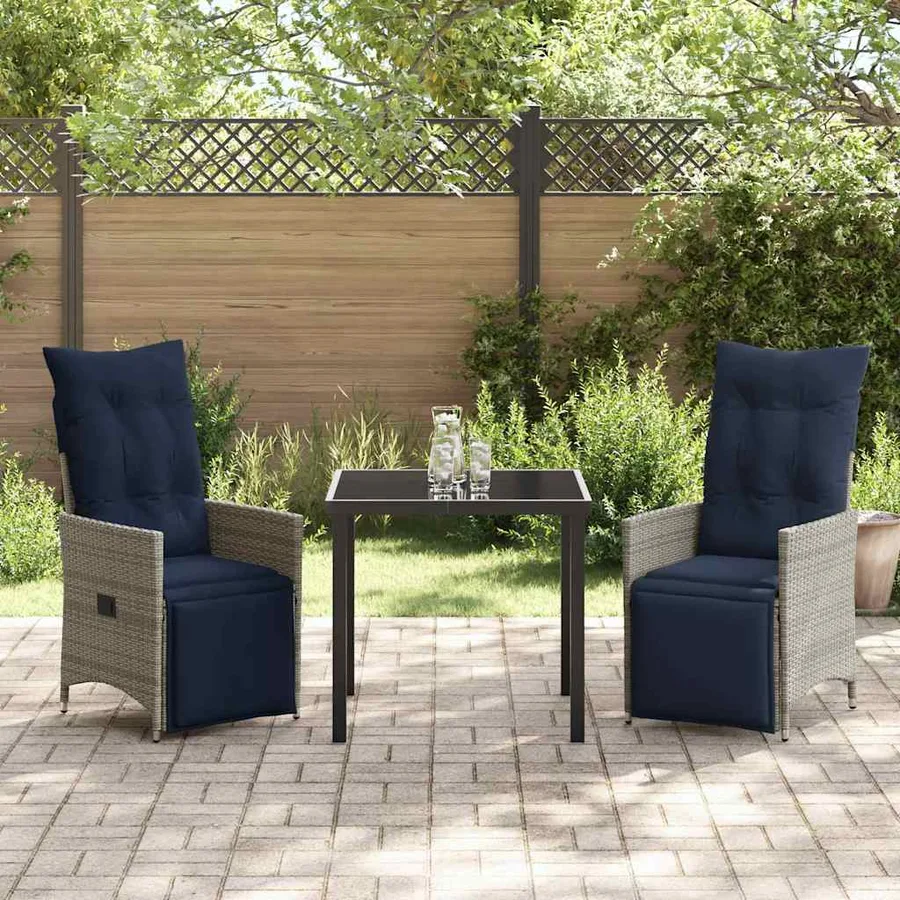 Ensemble table et chaises avec coussin 3 pcs Gris Rotin PE - 4
