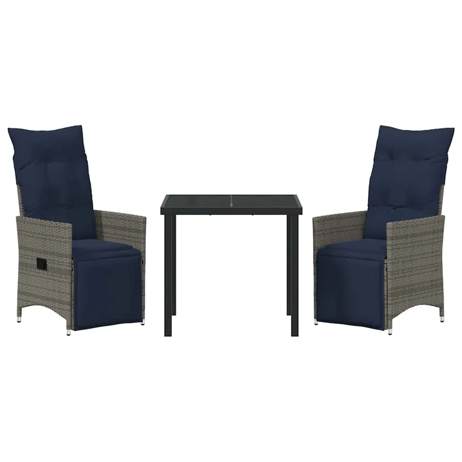 Ensemble table et chaises avec coussin 3 pcs Gris Rotin PE - 7