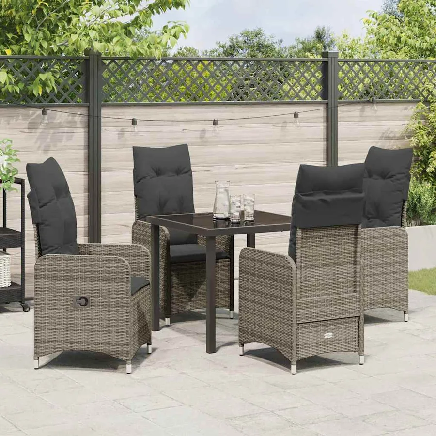 Ensemble de salle à manger pour jardin 5 pcs Gris polyrotin - 4