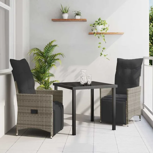 Ensemble de salle à manger pour jardin 3 pcs Gris polyrotin