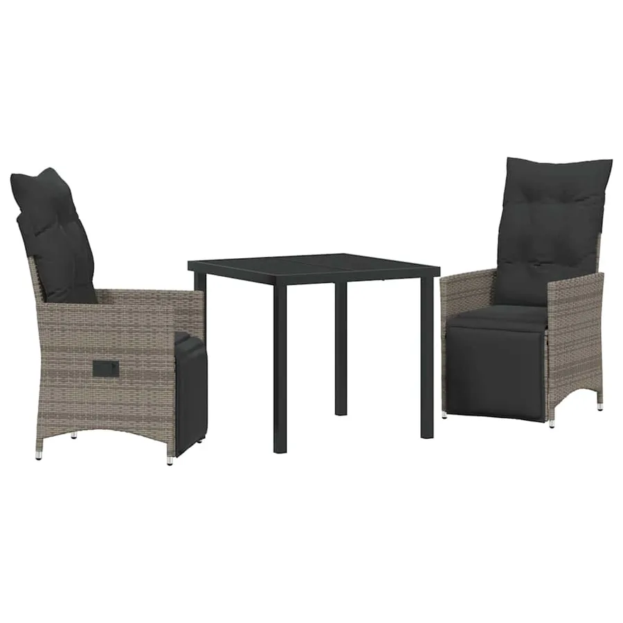 Ensemble de salle à manger pour jardin 3 pcs Gris polyrotin - 2
