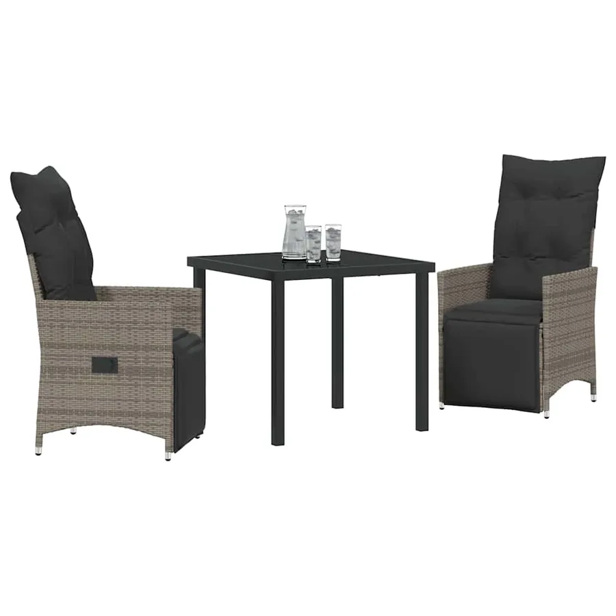 Ensemble de salle à manger pour jardin 3 pcs Gris polyrotin - 3