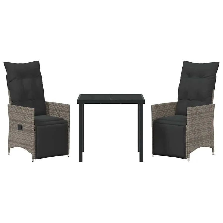 Ensemble de salle à manger pour jardin 3 pcs Gris polyrotin - 7