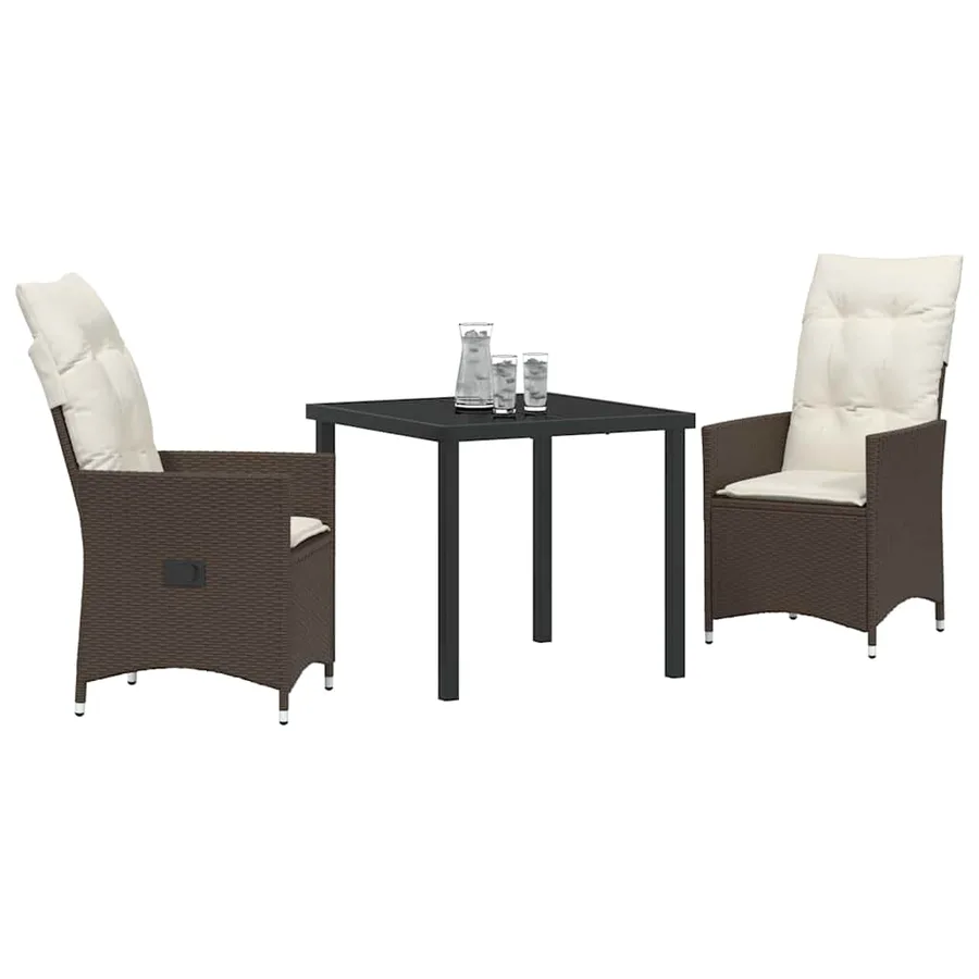 Ensemble de salle à manger pour jardin 3 pcs Marron polyrotin - 3