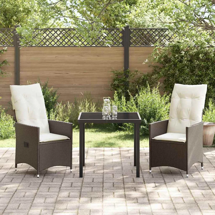 Ensemble de salle à manger pour jardin 3 pcs Marron polyrotin - 4