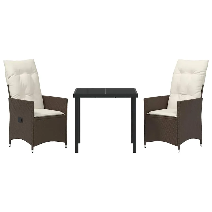 Ensemble de salle à manger pour jardin 3 pcs Marron polyrotin - 7