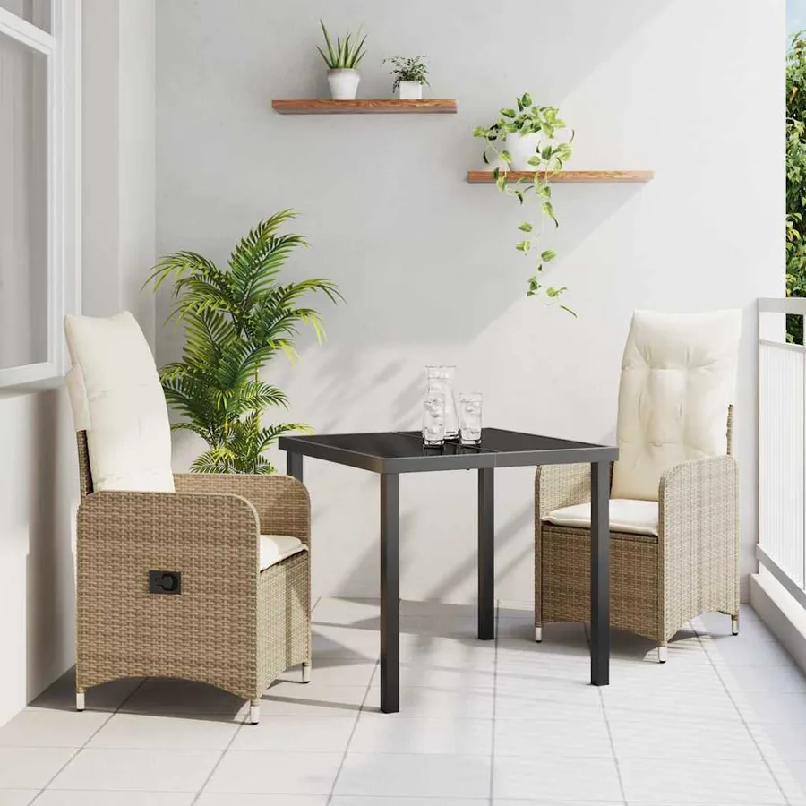 Ensemble de salle à manger pour jardin 3 pcs Beige polyrotin