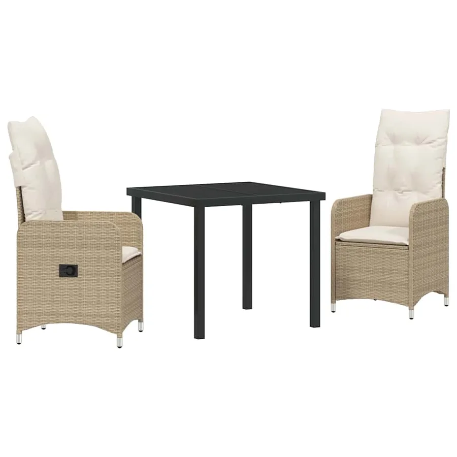 Ensemble de salle à manger pour jardin 3 pcs Beige polyrotin - 2