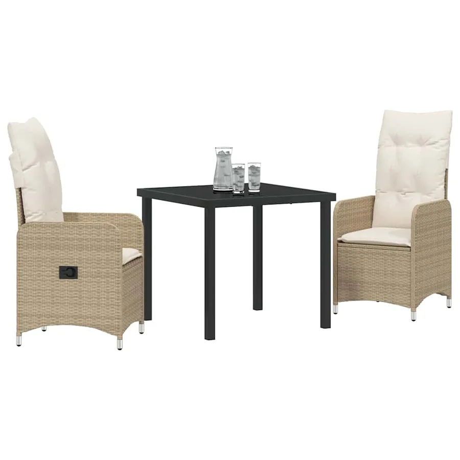 Ensemble de salle à manger pour jardin 3 pcs Beige polyrotin - 3