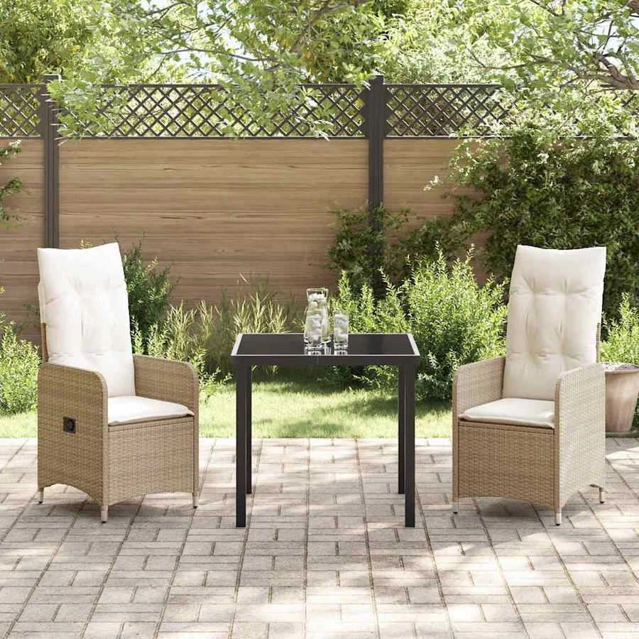 Ensemble de salle à manger pour jardin 3 pcs Beige polyrotin - 4