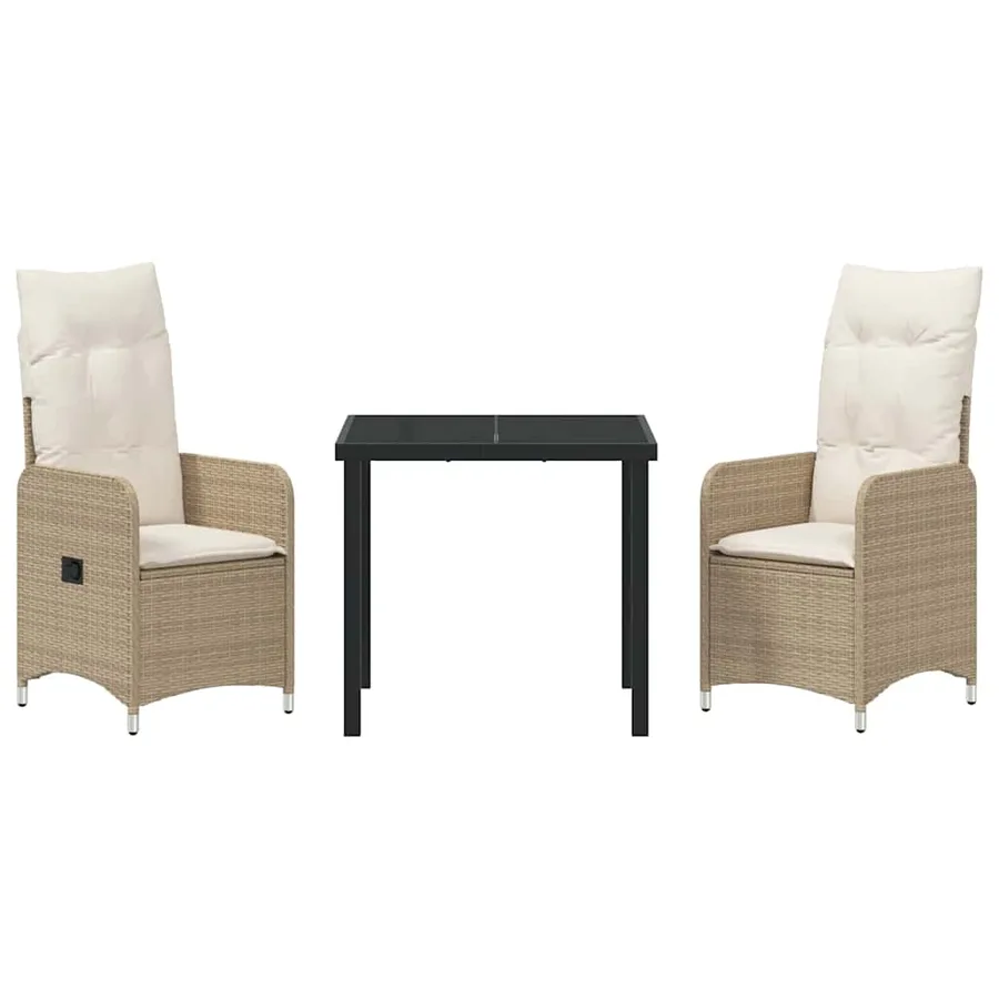 Ensemble de salle à manger pour jardin 3 pcs Beige polyrotin - 7