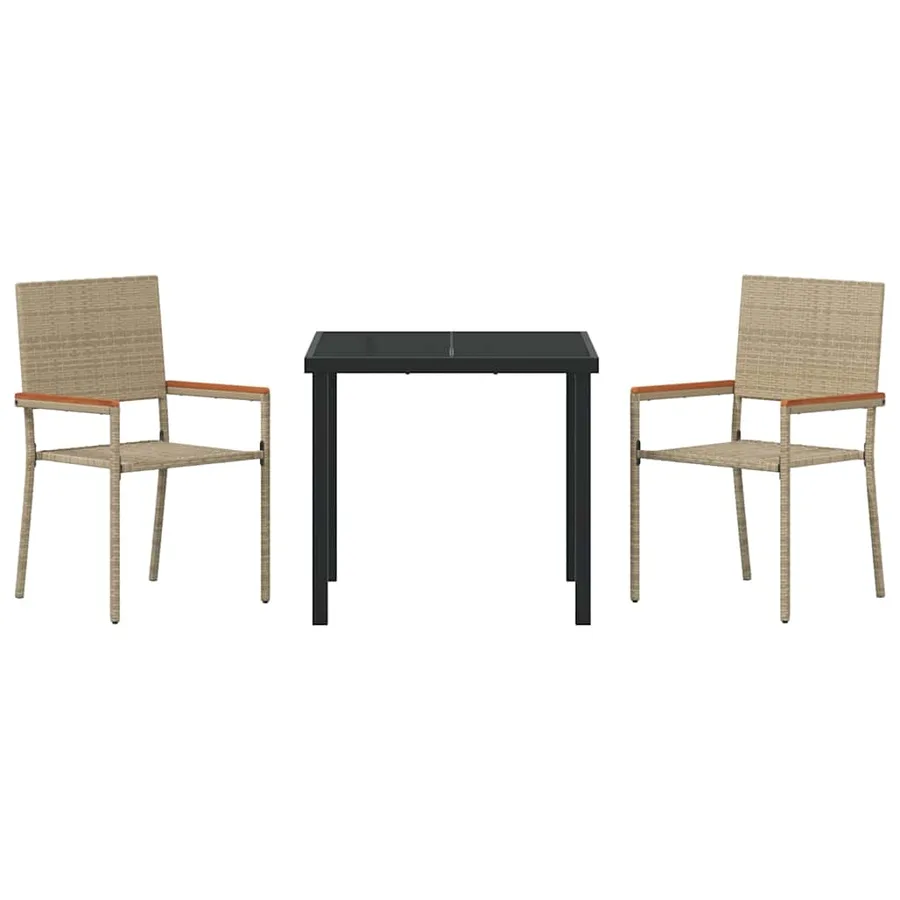 Ensemble de salle à manger pour jardin 3 pcs Beige polyrotin - 7