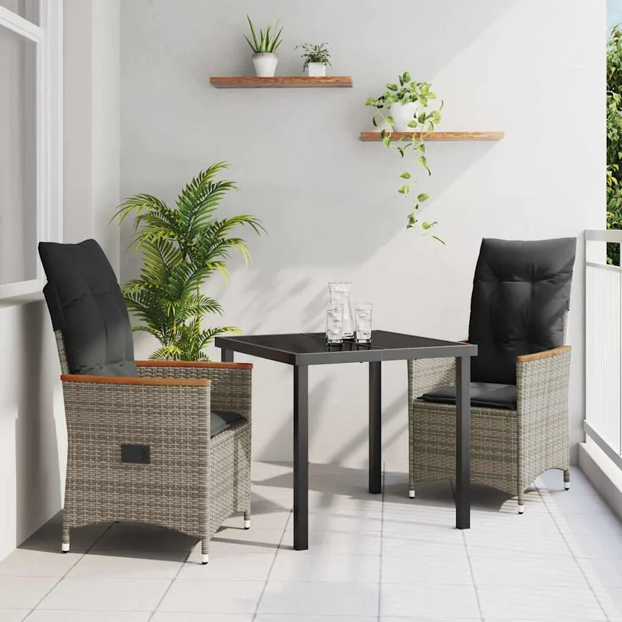 Ensemble de salle à manger pour jardin 3 pcs Gris polyrotin