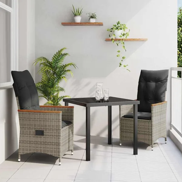 Ensemble de salle à manger pour jardin 3 pcs Gris polyrotin
