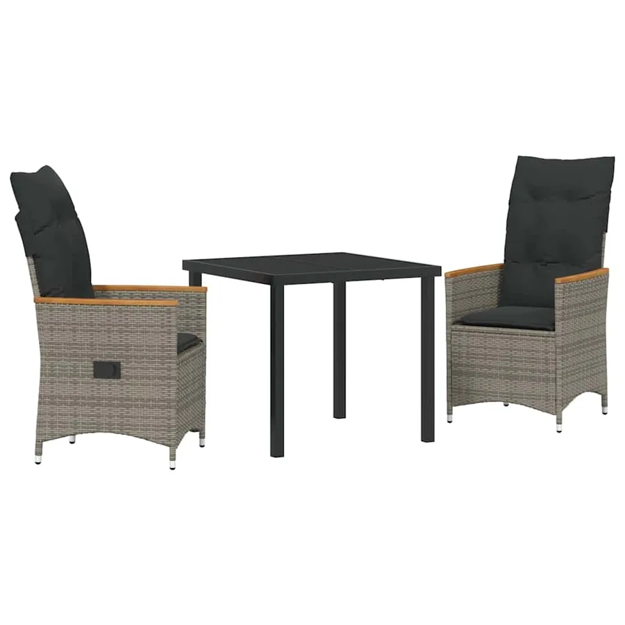 Ensemble de salle à manger pour jardin 3 pcs Gris polyrotin - 2