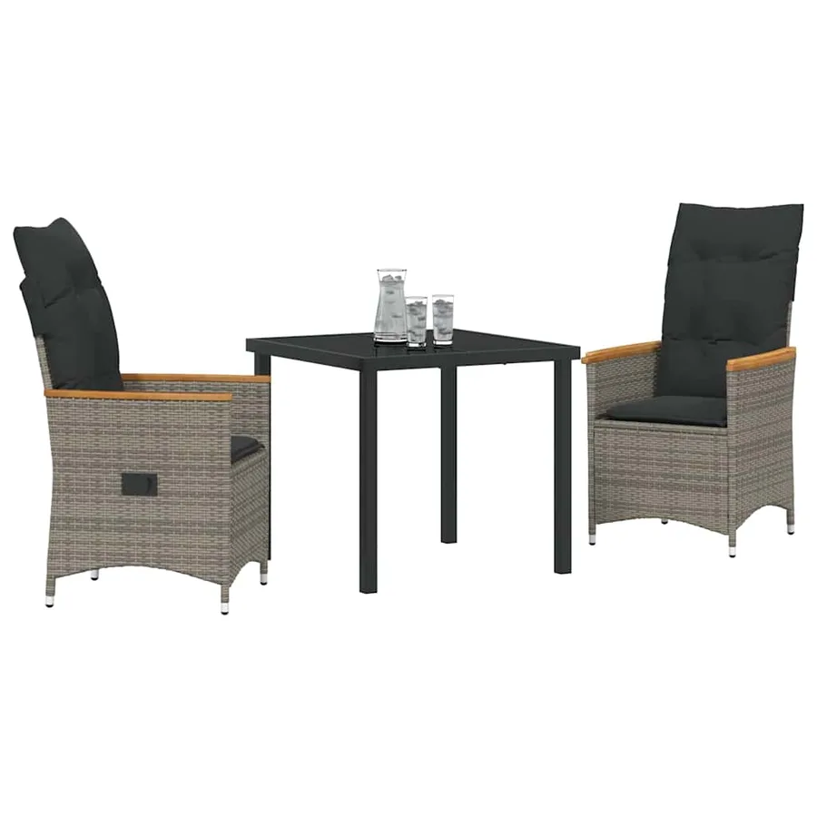 Ensemble de salle à manger pour jardin 3 pcs Gris polyrotin - 3
