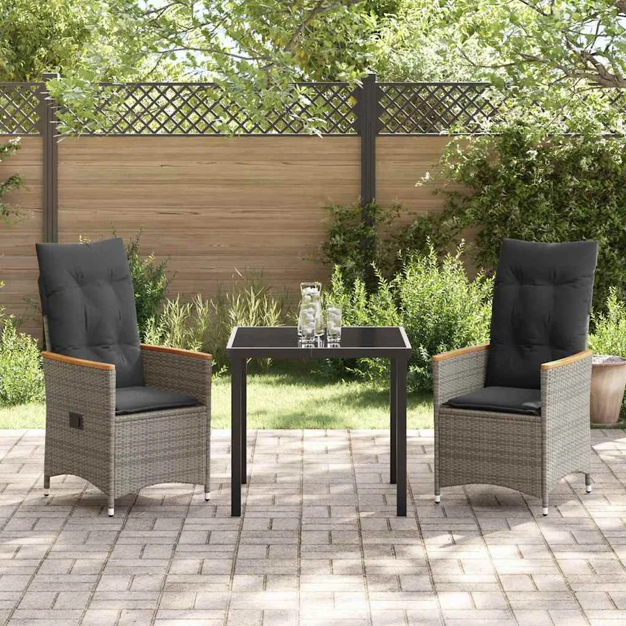 Ensemble de salle à manger pour jardin 3 pcs Gris polyrotin - 4