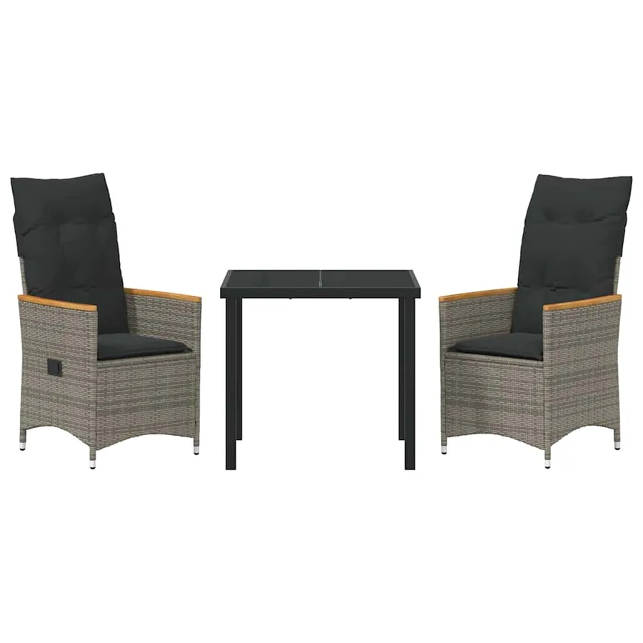 Ensemble de salle à manger pour jardin 3 pcs Gris polyrotin - 7