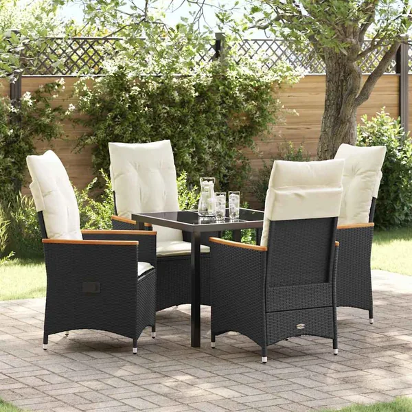 Ensemble de salle à manger pour jardin 5 pcs Noir polyrotin