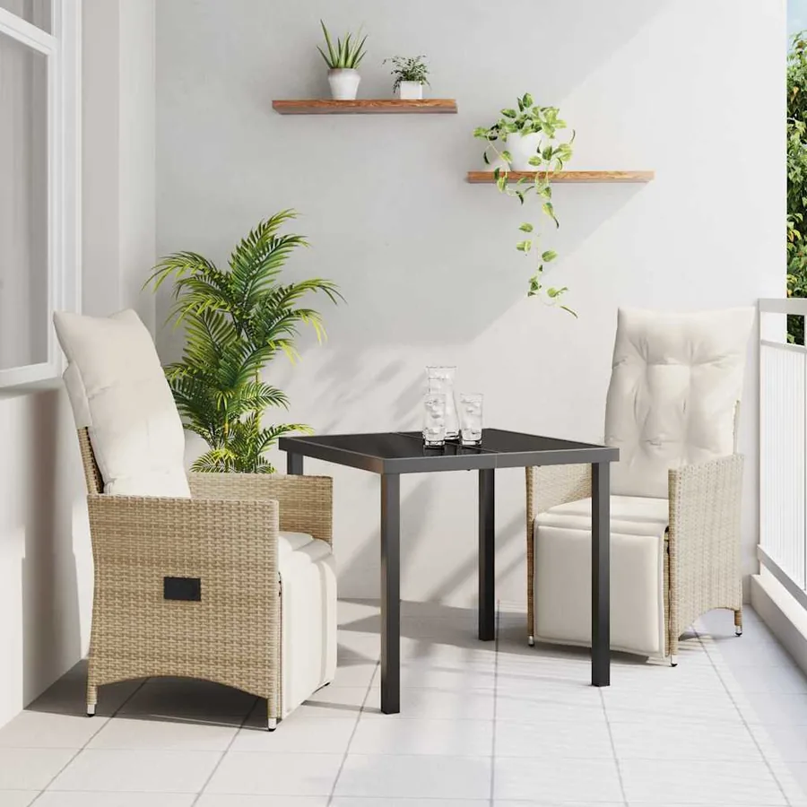 Ensemble de salle à manger pour jardin 3 pcs Beige polyrotin
