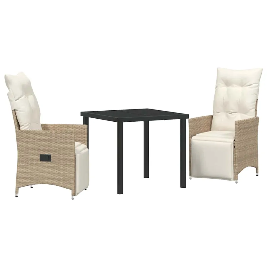 Ensemble de salle à manger pour jardin 3 pcs Beige polyrotin - 2