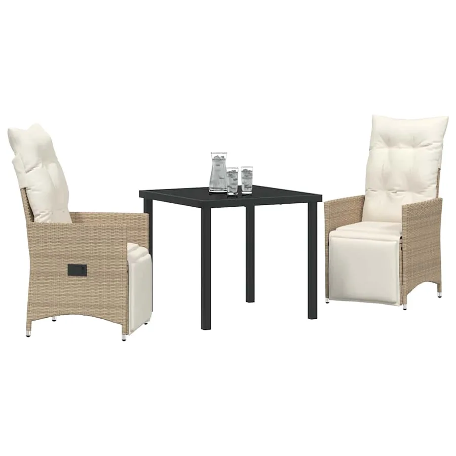 Ensemble de salle à manger pour jardin 3 pcs Beige polyrotin - 3