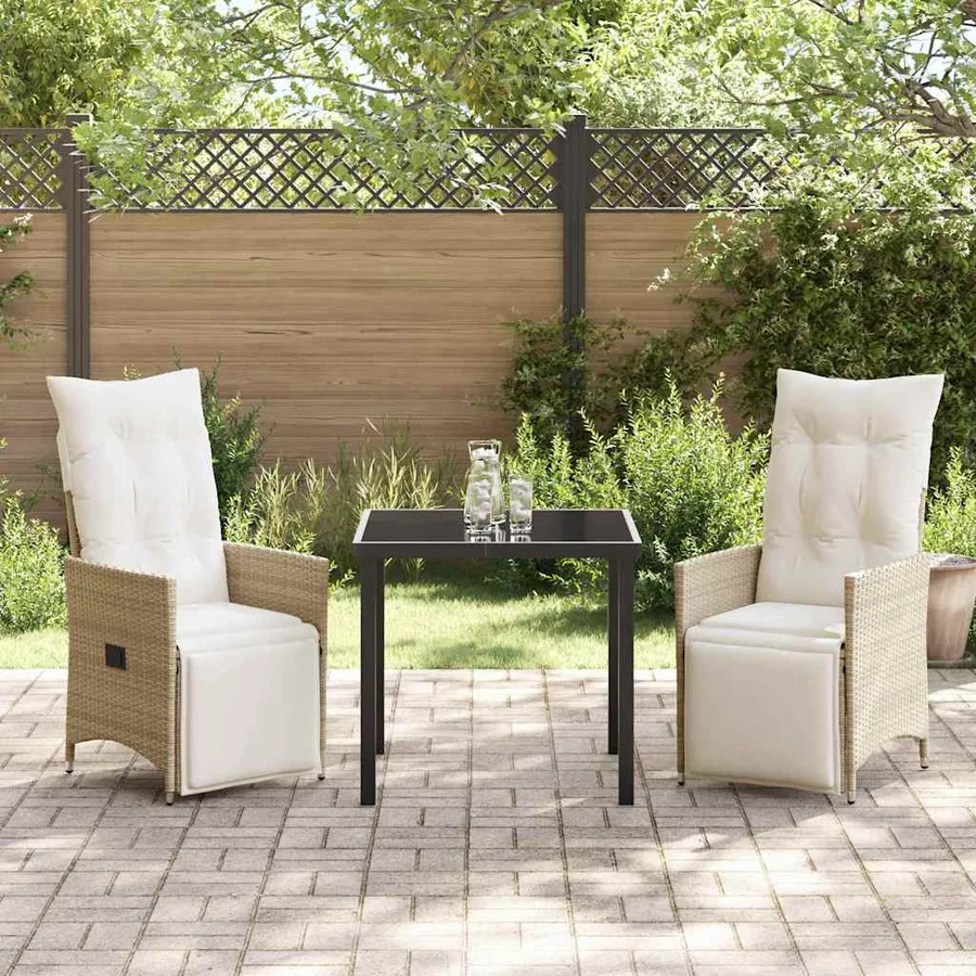 Ensemble de salle à manger pour jardin 3 pcs Beige polyrotin - 4