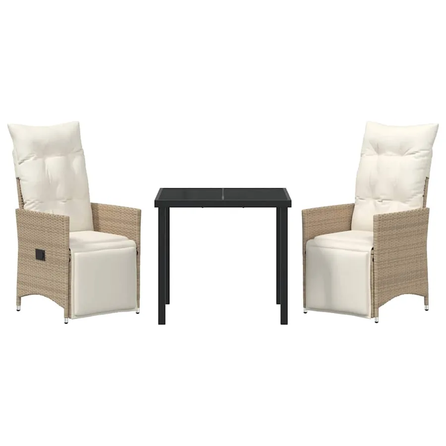 Ensemble de salle à manger pour jardin 3 pcs Beige polyrotin - 7