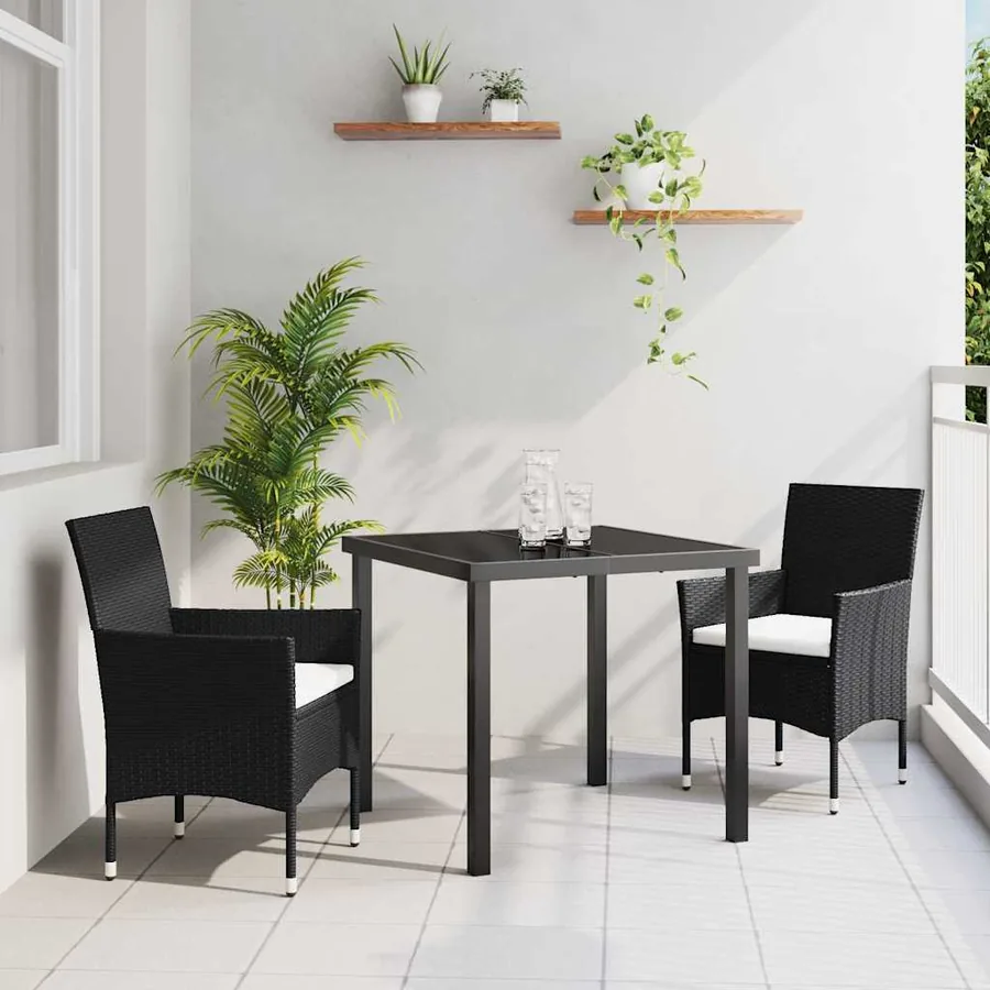 Ensemble de salle à manger pour jardin 3 pcs Noir polyrotin