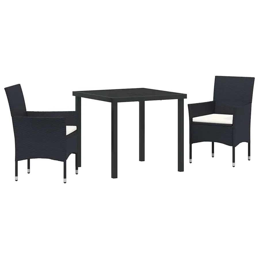 Ensemble de salle à manger pour jardin 3 pcs Noir polyrotin - 2