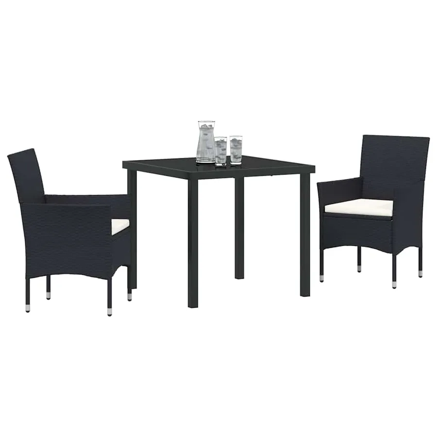 Ensemble de salle à manger pour jardin 3 pcs Noir polyrotin - 3