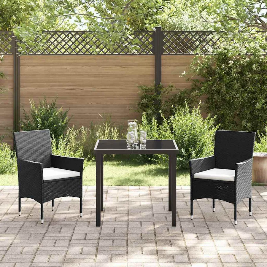 Ensemble de salle à manger pour jardin 3 pcs Noir polyrotin - 4