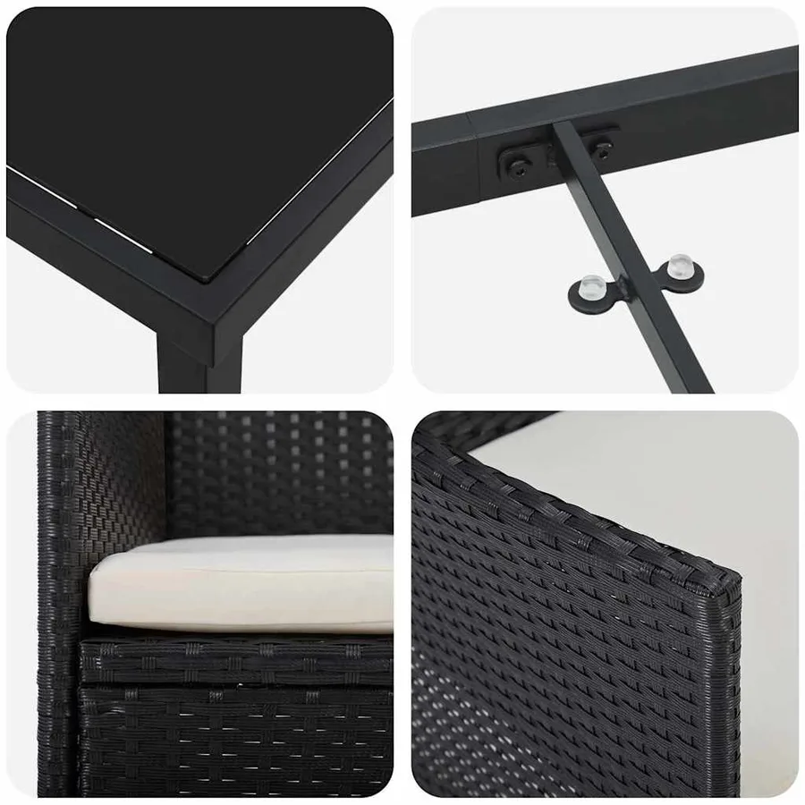 Ensemble de salle à manger pour jardin 3 pcs Noir polyrotin - 9