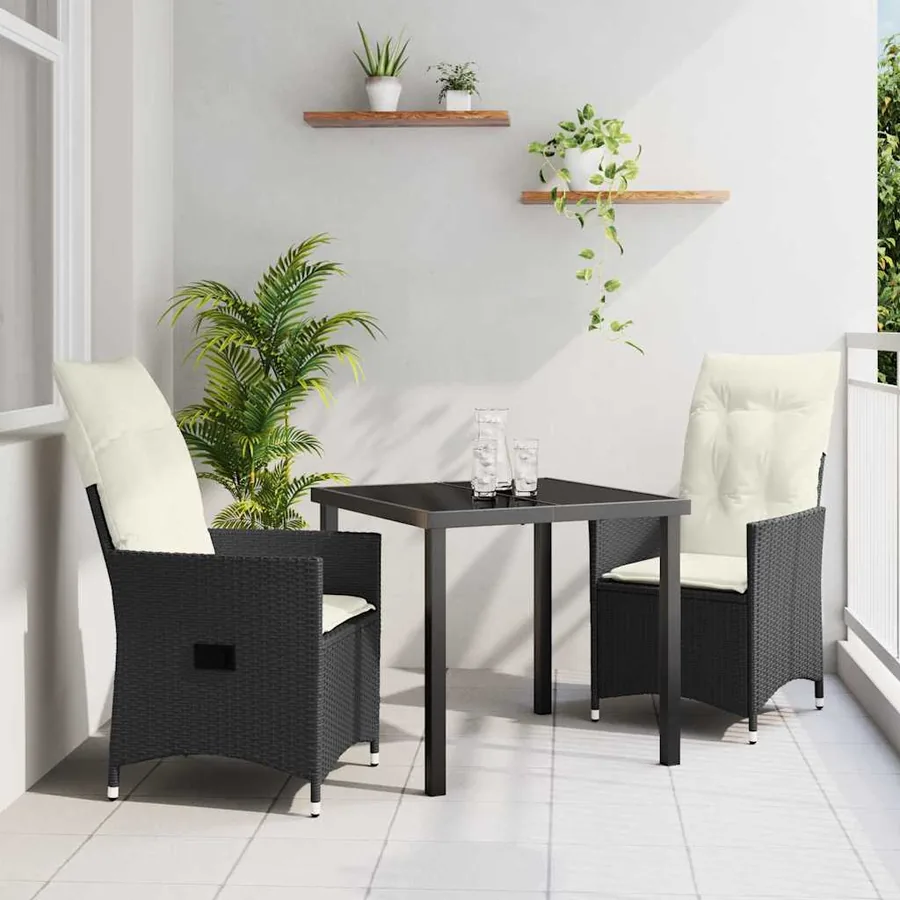 Ensemble de salle à manger pour jardin 3 pcs Noir polyrotin