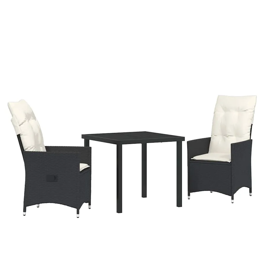 Ensemble de salle à manger pour jardin 3 pcs Noir polyrotin - 2