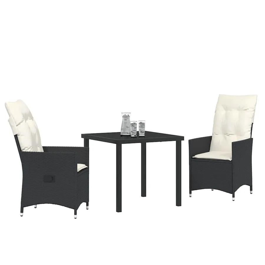 Ensemble de salle à manger pour jardin 3 pcs Noir polyrotin - 3