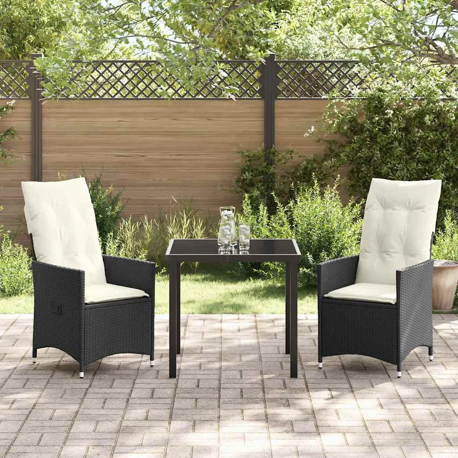 Ensemble de salle à manger pour jardin 3 pcs Noir polyrotin - 4