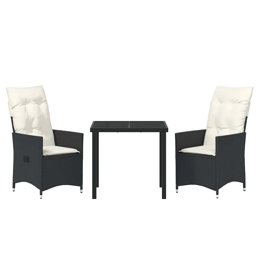 Ensemble de salle à manger pour jardin 3 pcs Noir polyrotin - 7