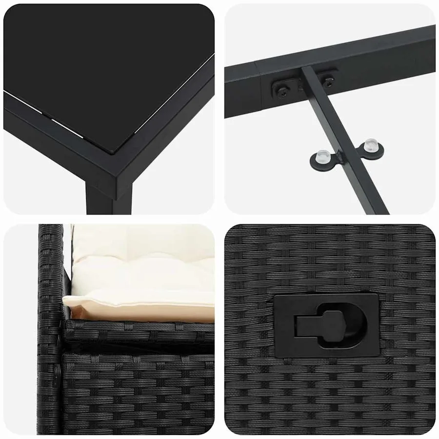 Ensemble de salle à manger pour jardin 3 pcs Noir polyrotin - 9