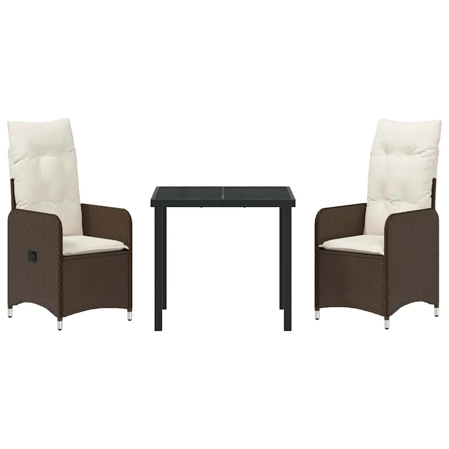 Ensemble de salle à manger pour jardin 3 pcs Marron polyrotin - 7