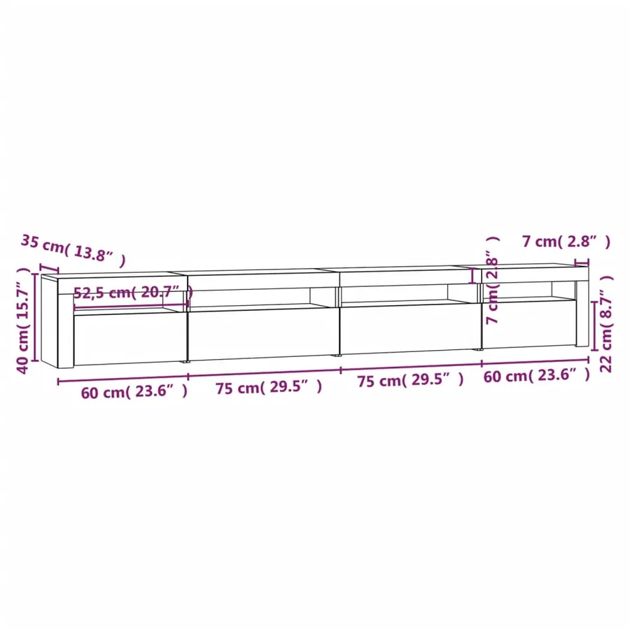 Meuble TV avec lumières LED Chêne fumé 270x35x40 cm - 12
