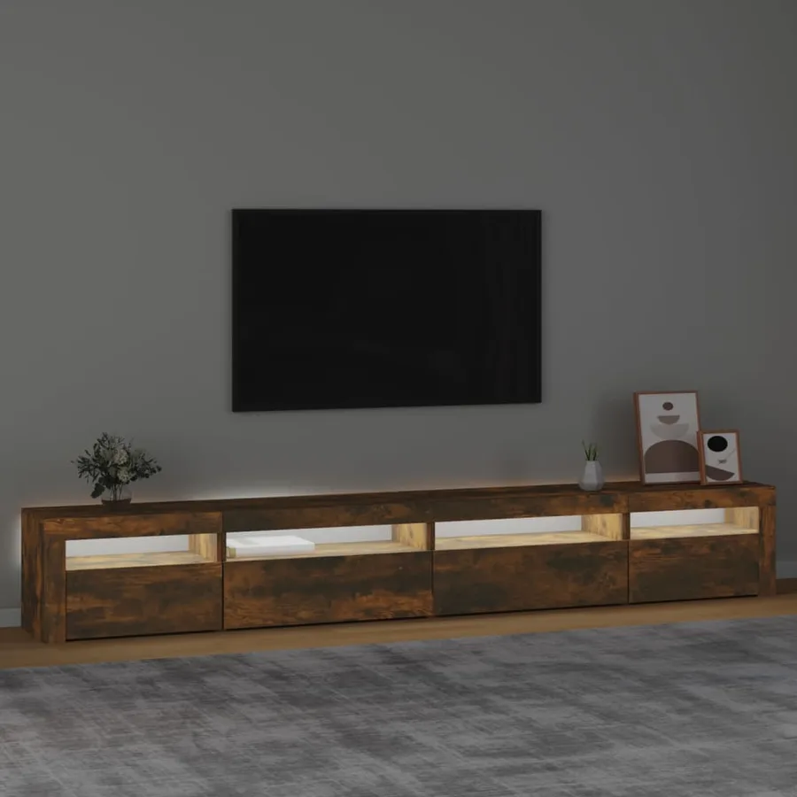 Meuble TV avec lumières LED Chêne fumé 270x35x40 cm - 3