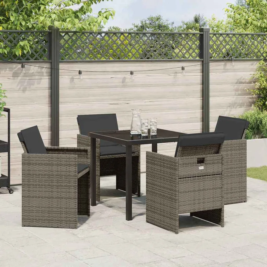 Ensemble de salle à manger pour jardin 5 pcs Gris polyrotin - 4