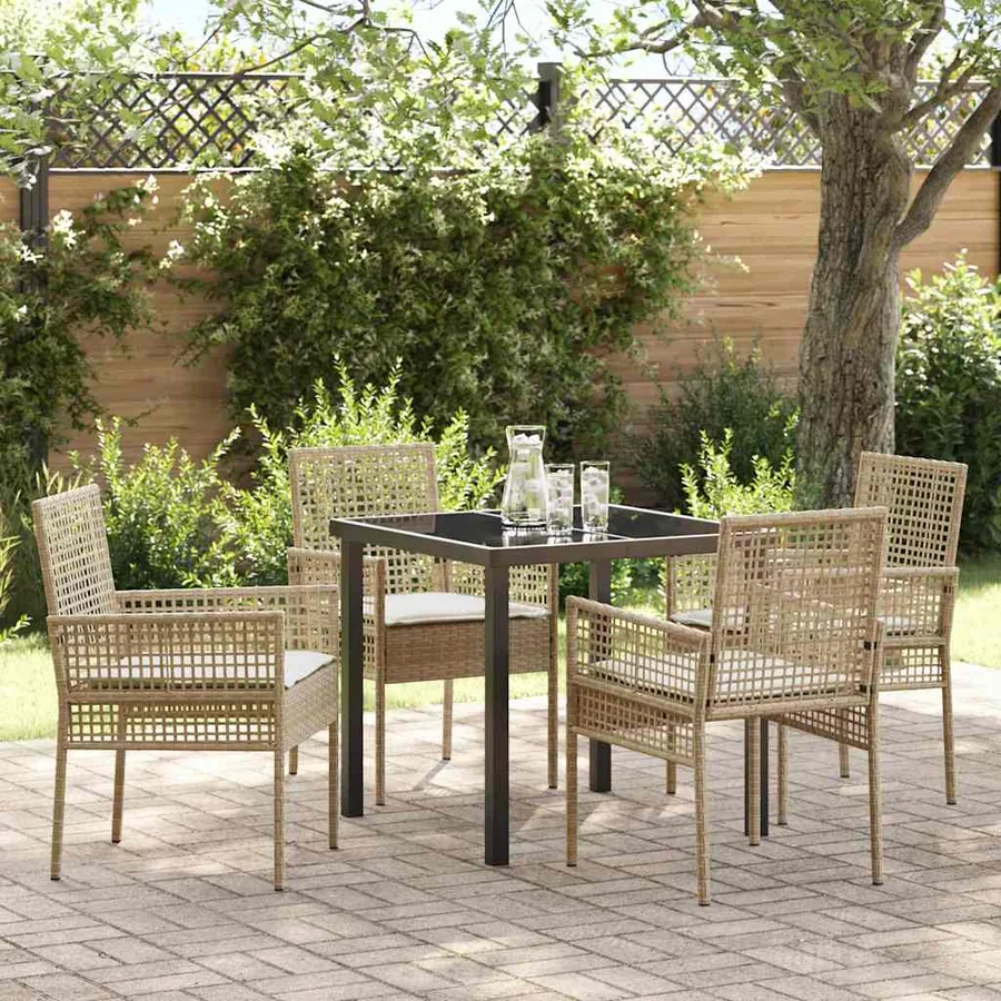 Ensemble de salle à manger pour jardin 5 pcs Beige polyrotin