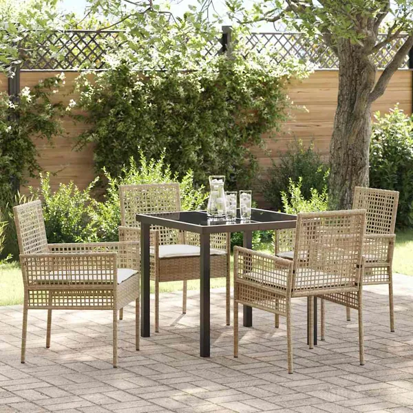 Ensemble de salle à manger pour jardin 5 pcs Beige polyrotin
