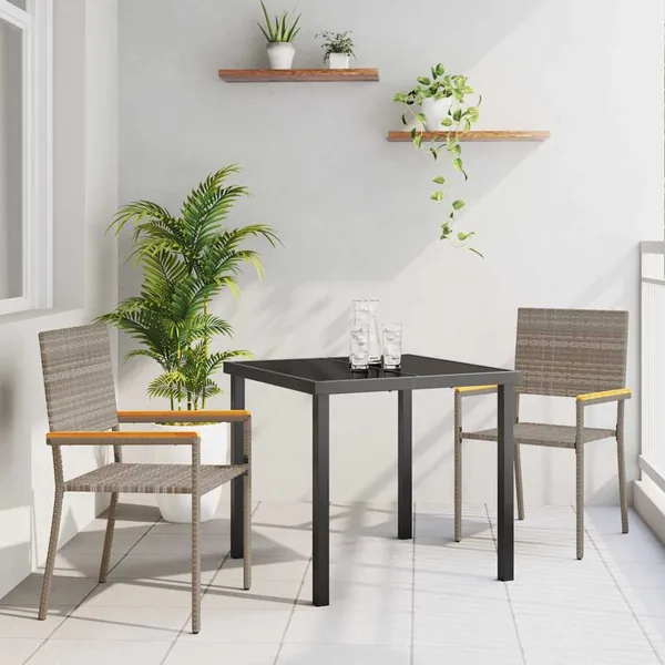 Ensemble de salle à manger pour jardin 3 pcs Gris polyrotin