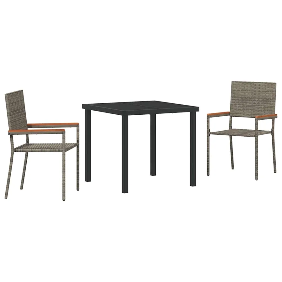 Ensemble de salle à manger pour jardin 3 pcs Gris polyrotin - 2