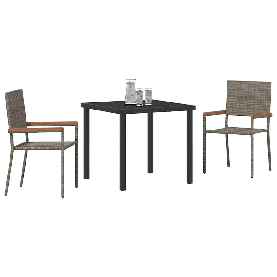 Ensemble de salle à manger pour jardin 3 pcs Gris polyrotin - 3