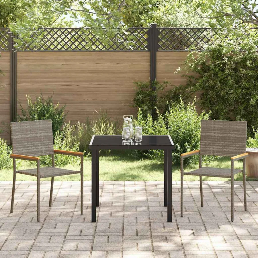 Ensemble de salle à manger pour jardin 3 pcs Gris polyrotin - 4