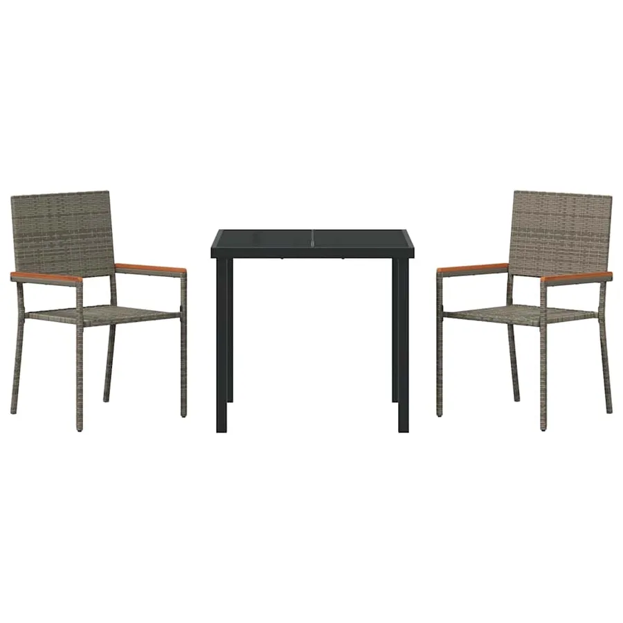 Ensemble de salle à manger pour jardin 3 pcs Gris polyrotin - 7